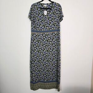 J. Jill Maxi Dress Womens MT Tall Black Floral Border Print Boho Cottagecore